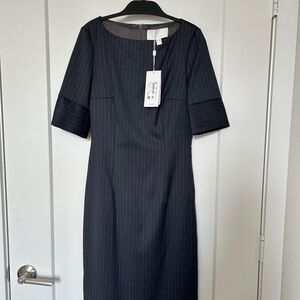 BOSS pinstripe belted sheath dress